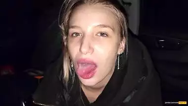 My stepsister couldn't wait to get home and sucked my dick in car!